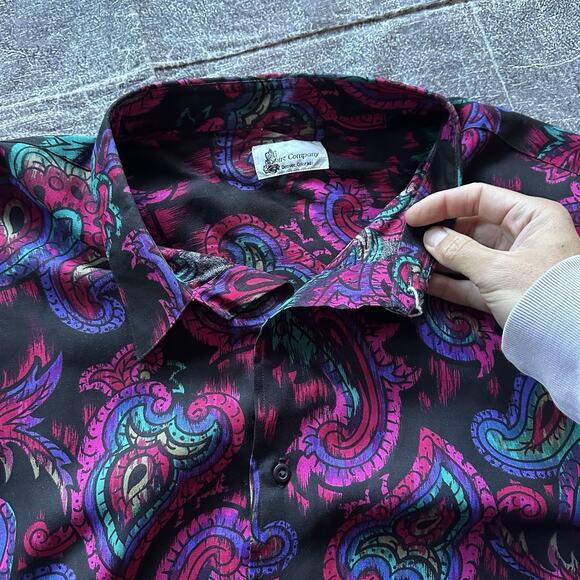 Women's Vintage 80's The Shirt Company Paisley Pink Black Shirt Dress Sz XL - Picture 3 of 4